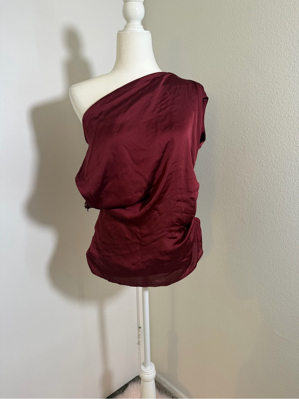Abercrombie Burgundy One Shoulder Draped Satin Cutout Top M
